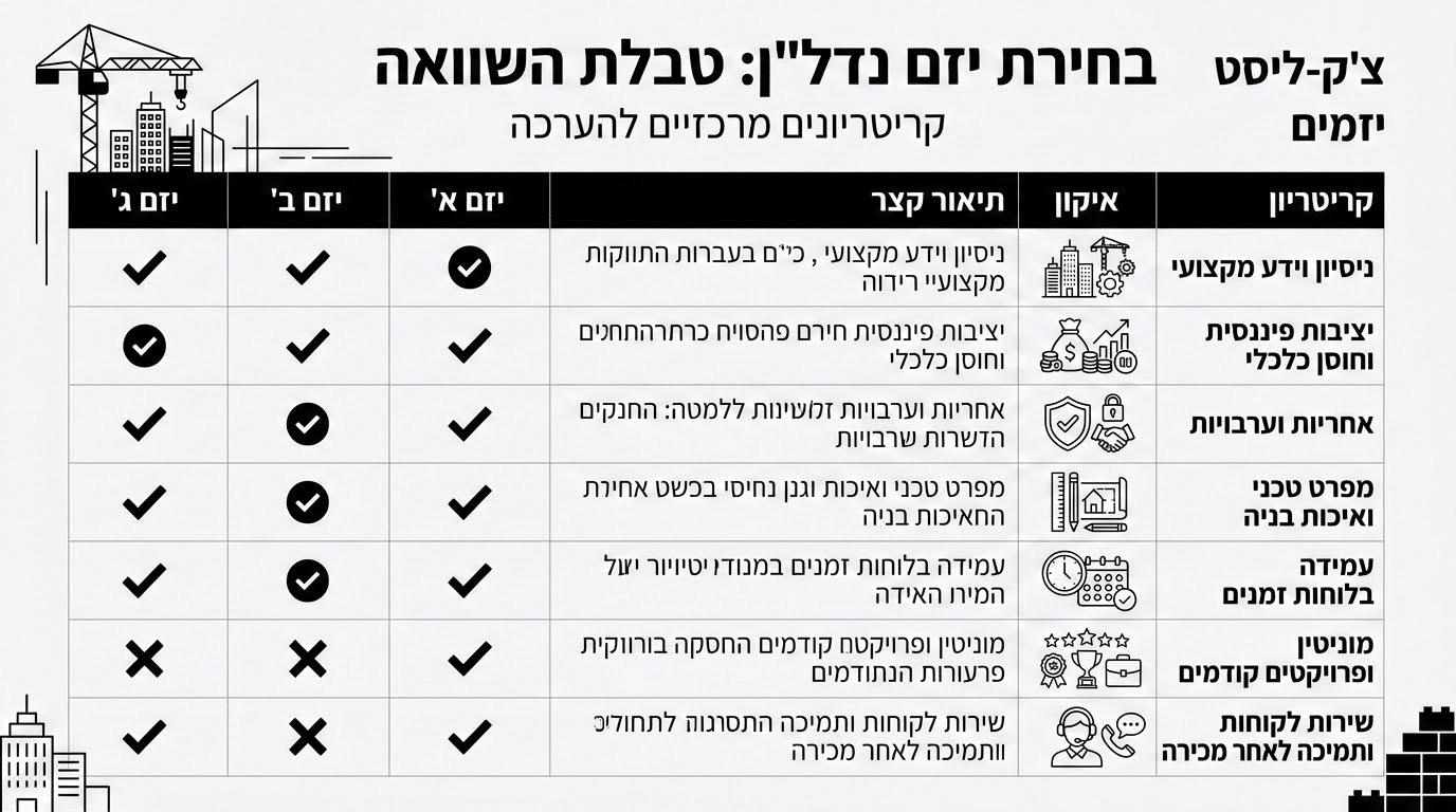 קריטריונים לבחירת יזם פינוי בינוי מקצועי